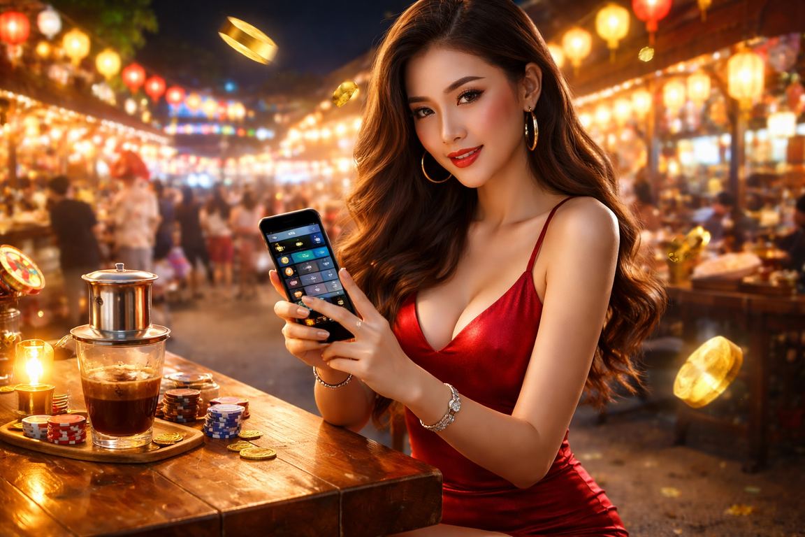 Người dùng tại Phú Quốc ngồi quán cà phê và theo dõi kèo esports trực tuyến trên điện thoại